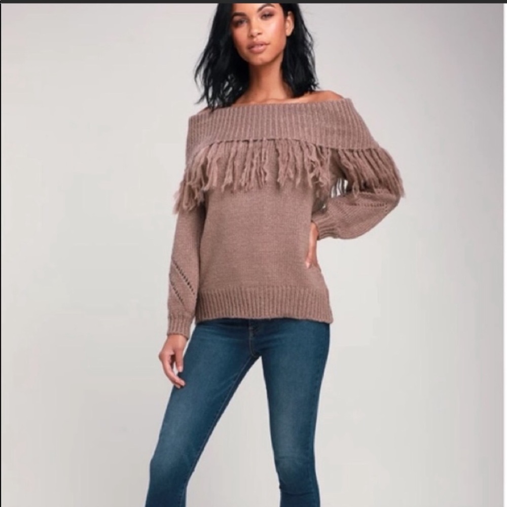 Lulus Off The Shoulder Fringe Sweater